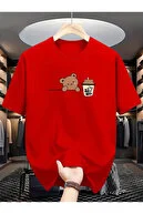 Bear Bubble Tea Baskılı Oversize T-shirt